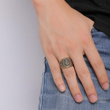 Hot Vintage 316L Stainless Steel Gold Colour Men Retro Masonic Ring - The Jewellery Supermarket